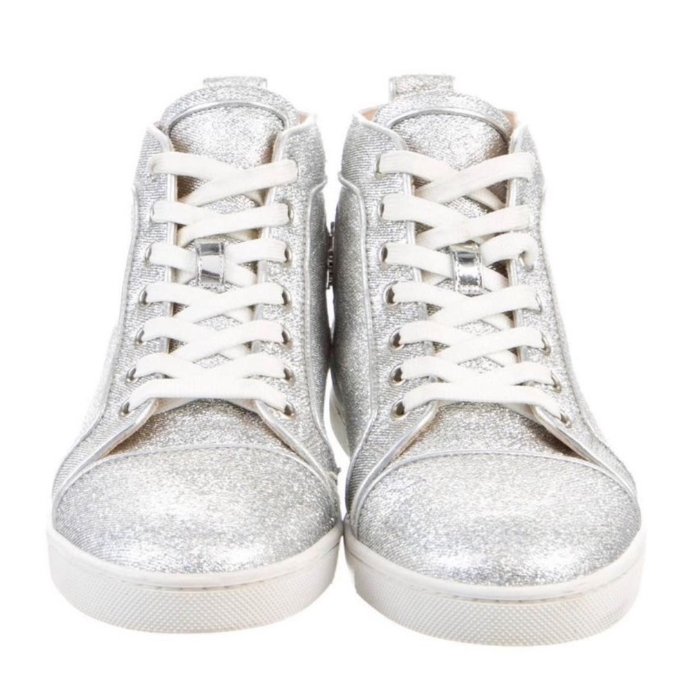 Vintage silver glitter Louboutin high top sneakers